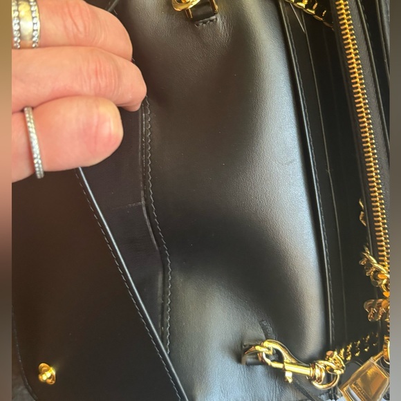 Authentic MOSCHINO Leather/Satin Bear print magnetic closure flap Crosby/Clutch - Picture 11 of 17